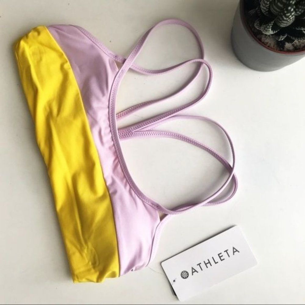ATHLETA Chroma Sporty Color Block Strappy Bikini Top Size XS